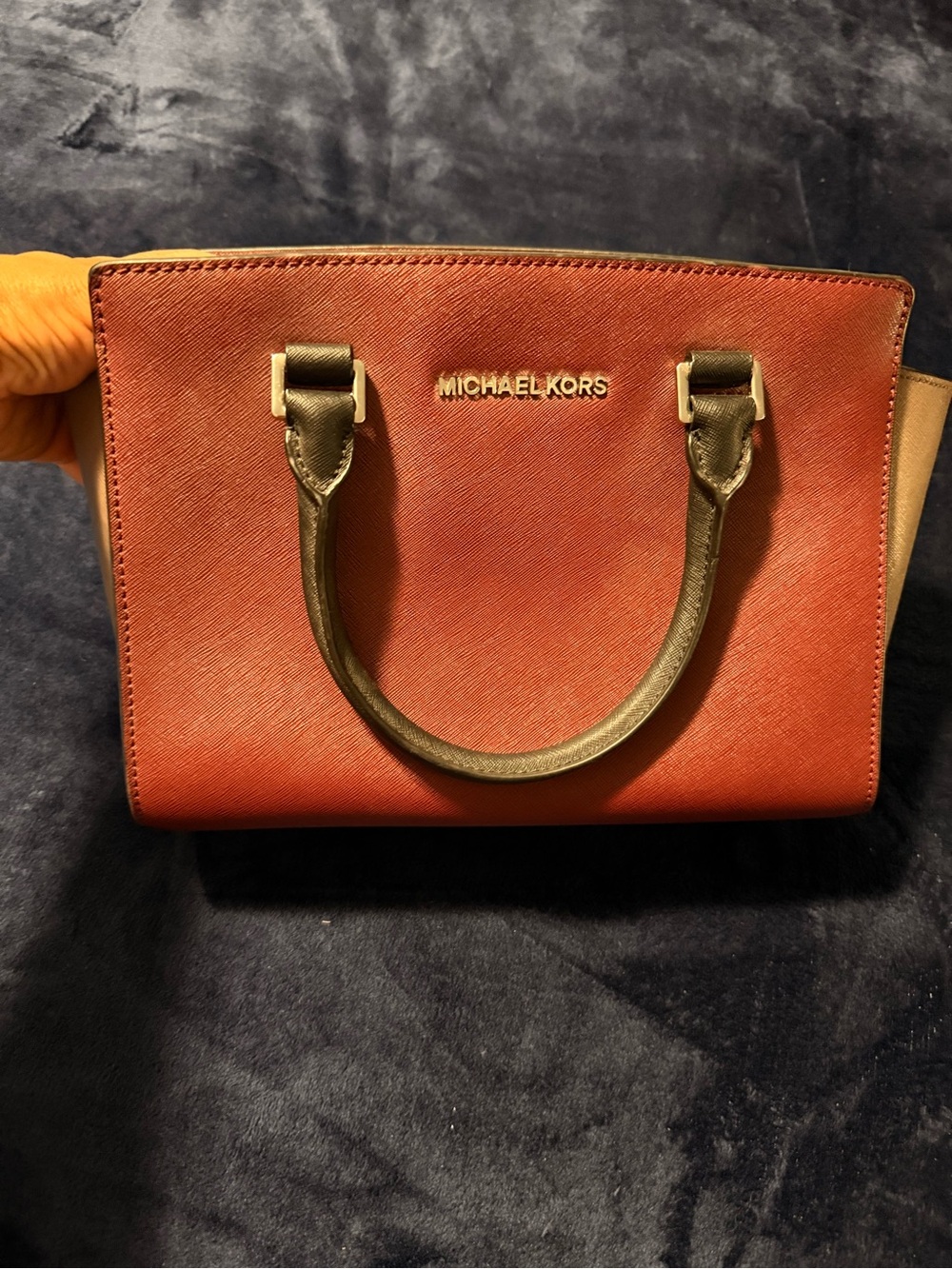 Michael Kors Two-Tone burgundy and black with silver hardware Saffiano Satchel
